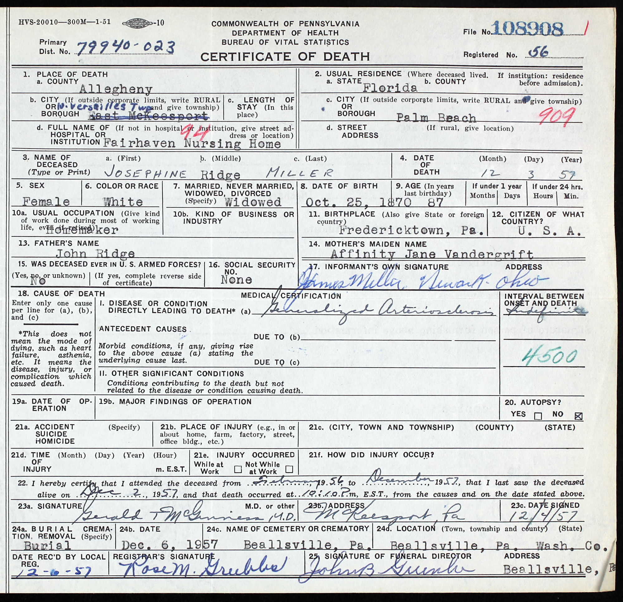 death certificate